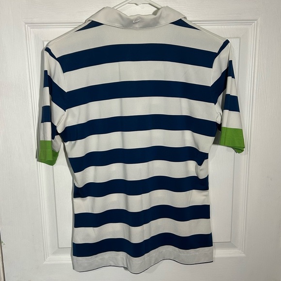 Nike Women's Size Medium Blue White Striped Short Sleeve Dri-Fit Golf Polo - Picture 8 of 12